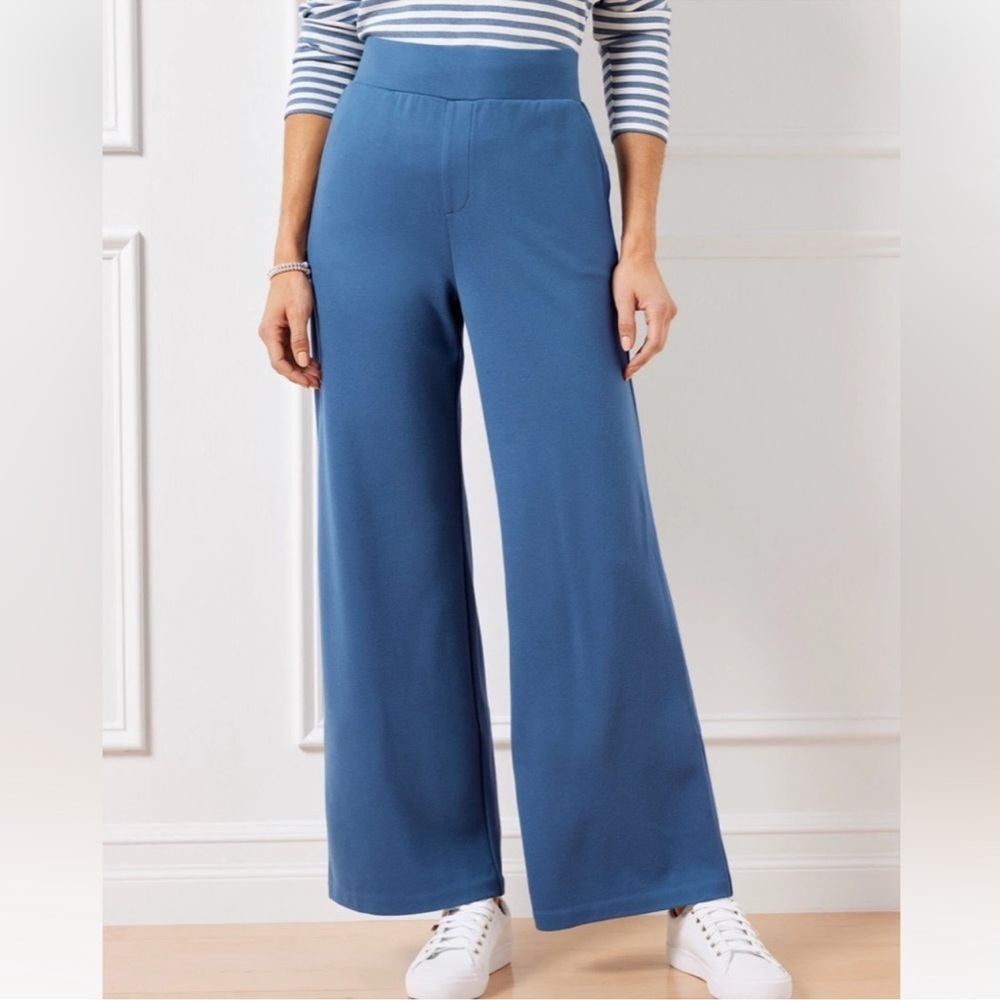 New Talbots Effortless Ultra Knit Wide Leg Pants Blue